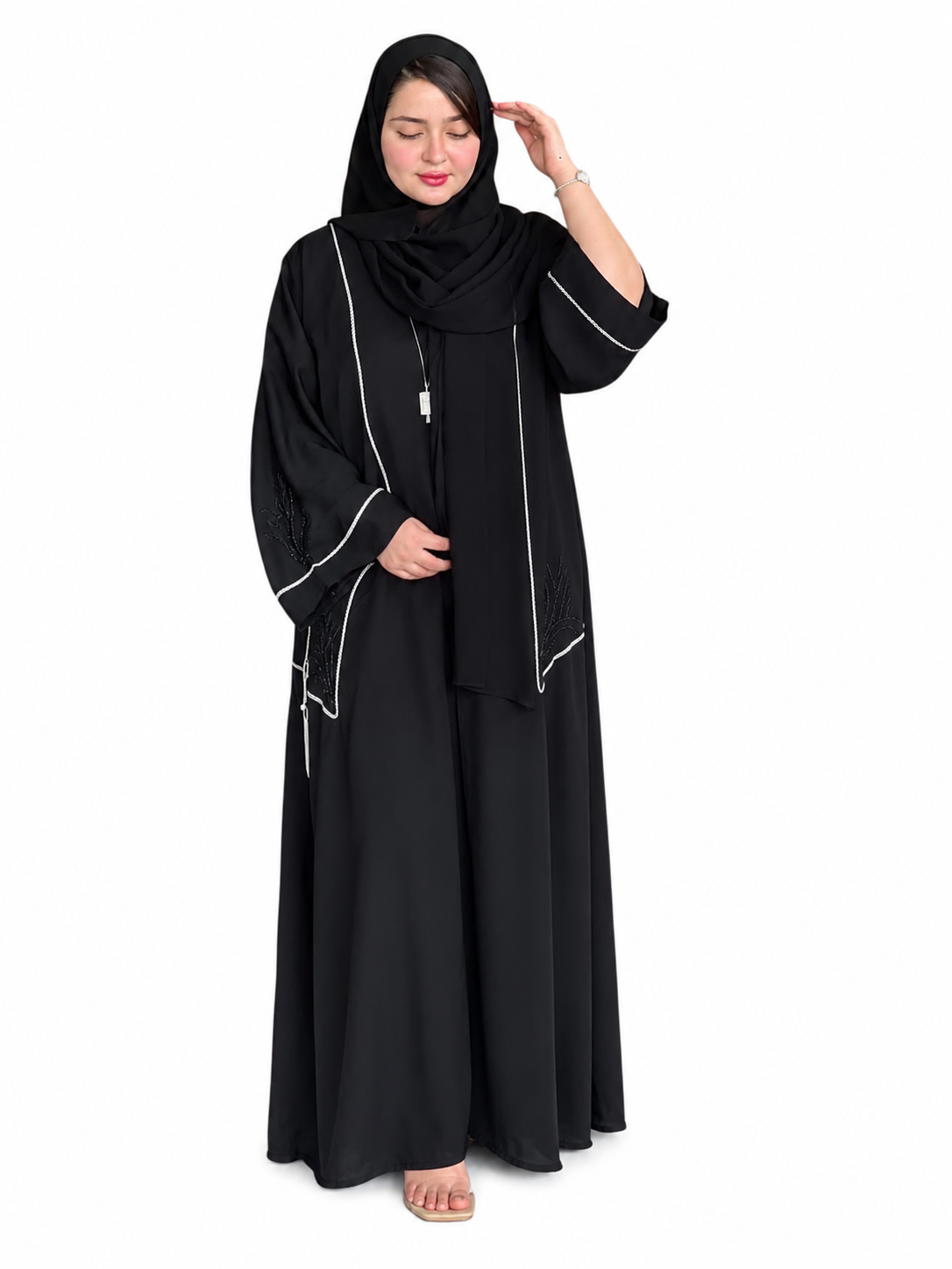 Elegant Black Stone Work Abaya