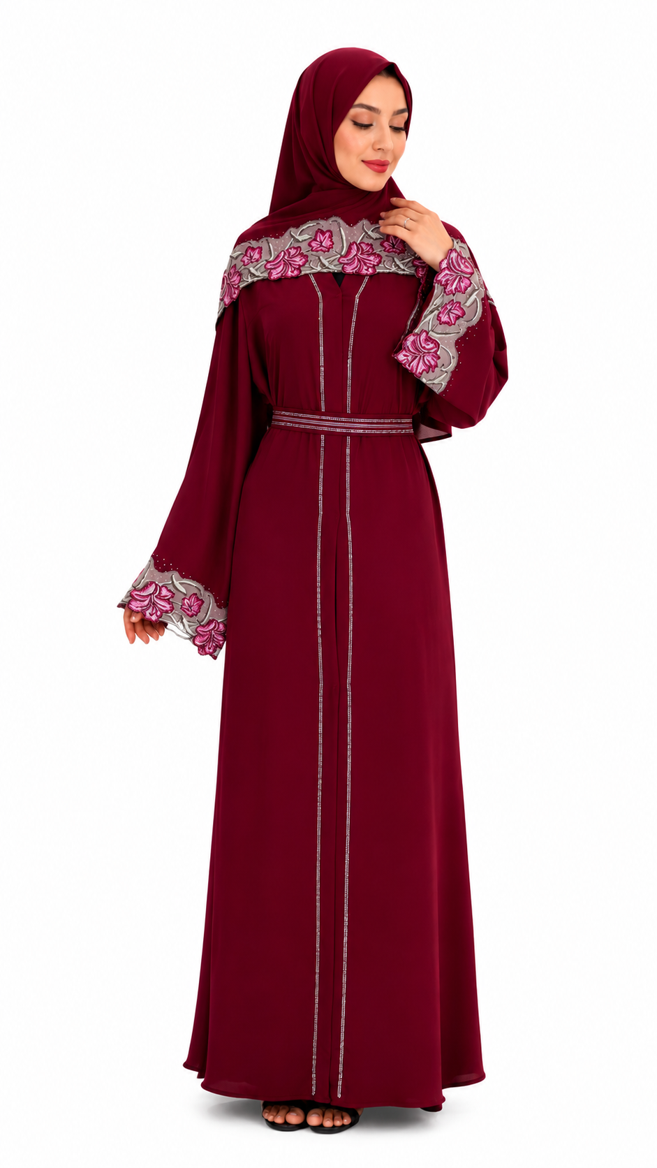 Elegant Floral Stone Work Abaya