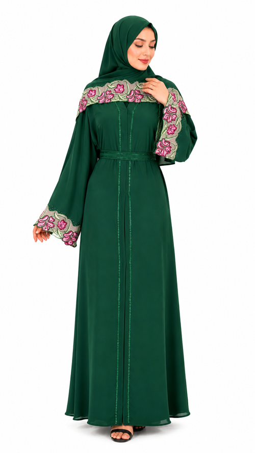 Elegant Floral Stone Work Abaya